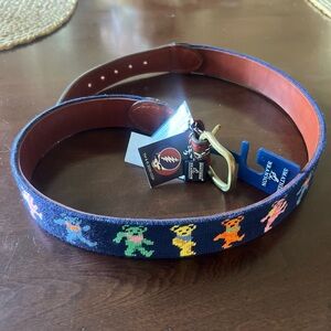 Smathers and Branson NWT Grateful Dead Dancing Bears Navy Needlepoint Belt 32